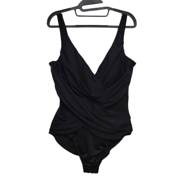 MIRACLESUIT Crossover w/ Mesh One Piece Swimsuit Black Tummy Control 1pc - Picture 14 of 14